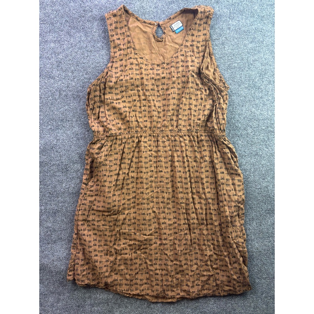 Kavu Sleeveless Dress Womens XL Brown Geometric Print Elastic Waist Pockets